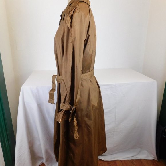 Aqua Sheen Women Solid Brown Raincoat Belted Trench Long Sleeve Collared Size L - Picture 2 of 12